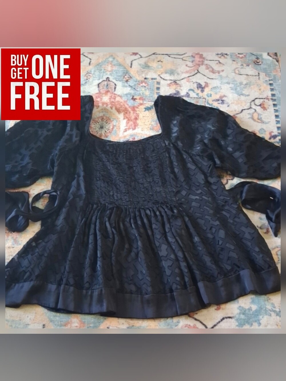 ECI Black Square Neck Top with Ties